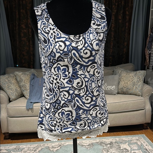 Coldwater Creek Tops - Coldwater Creek Blue and White Tank Top with Rounded Neckline